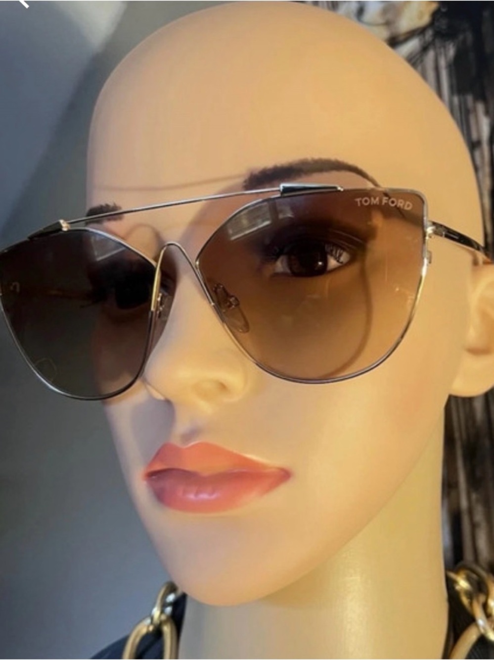 Tom Ford Women's Silver Frame Sunglasses with Brown Gradient Lenses